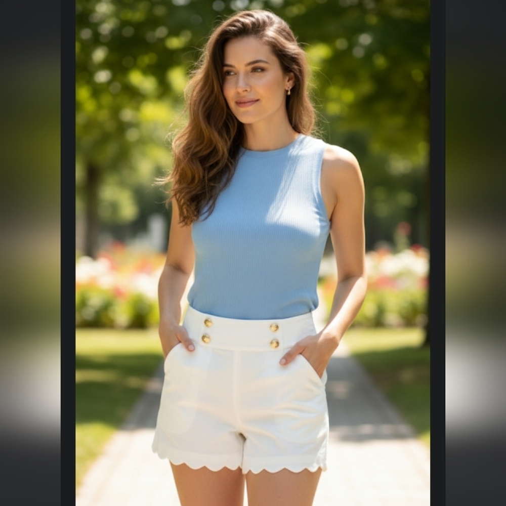 White Scalloped Women's Shorts